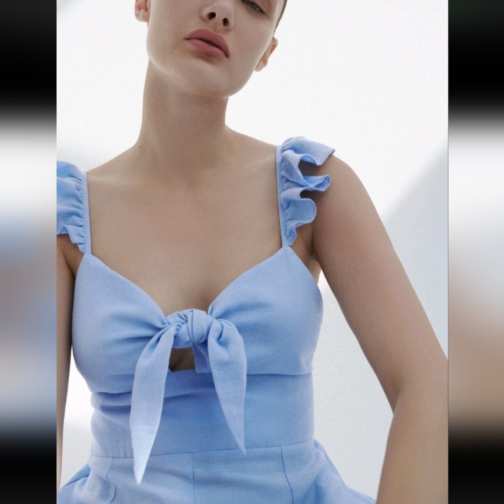 Zara Light Blue Ruffle-Strap Jumpsuit - Picture 2 of 11
